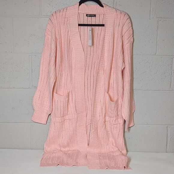 Women's Loose Fit Open Front Cardigan Long Cable Knit Sweater Sz Small NWT Pink - Picture 3 of 9